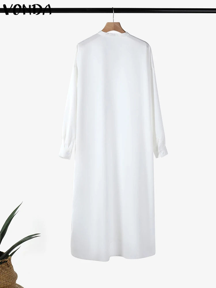 Plus Size 5XL VONDA Cover-ups Women Long Blouse Casual Turn-down Collar Tops 2025 Solid Color Tunic Long Sleeve Women Cardigans