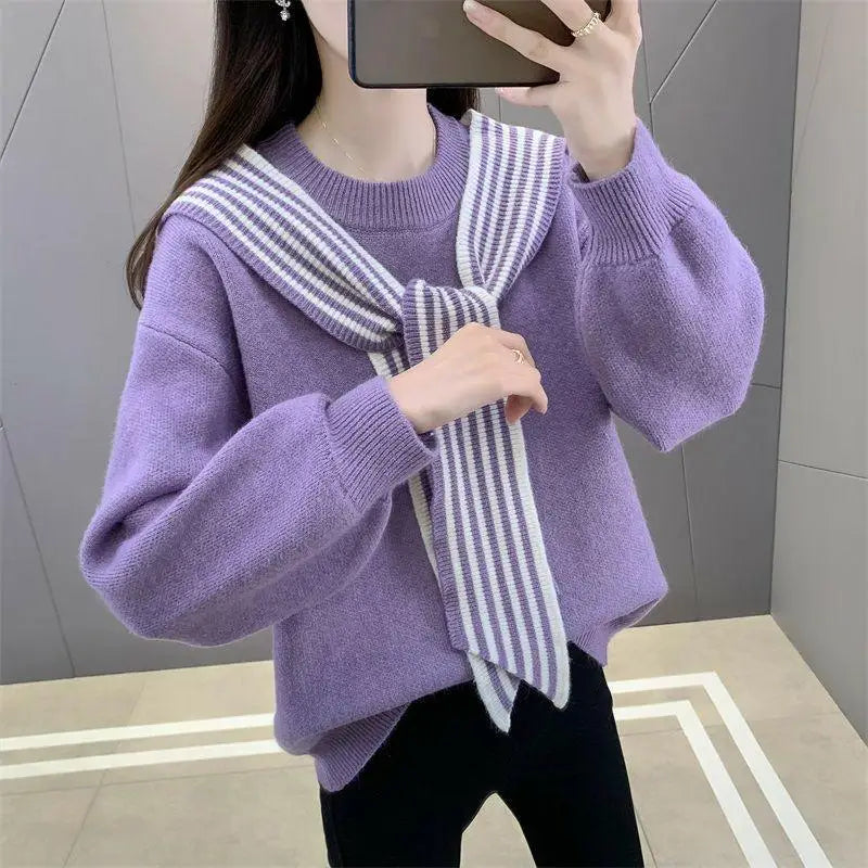 Red Loose Sweater Women's Autumn and Winter New Korean Version Soft and Thick Knitted Sweater Top