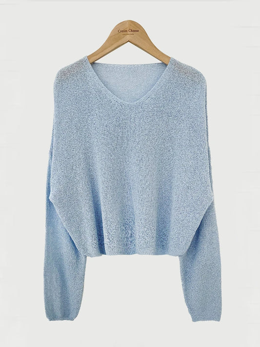 2025 Loose Vintage Harajuku Long Sleeve Women Sweater Korean Spring Summer Knitwear Soft Thin Tops Chic Solid Femme Sweater