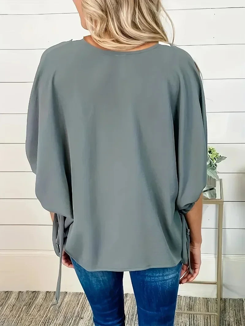 Women's V Neck Plus Size Drawstring Casual Half Sleeve Shirts Tops Elegant Blouse Short Sleeve Shirt