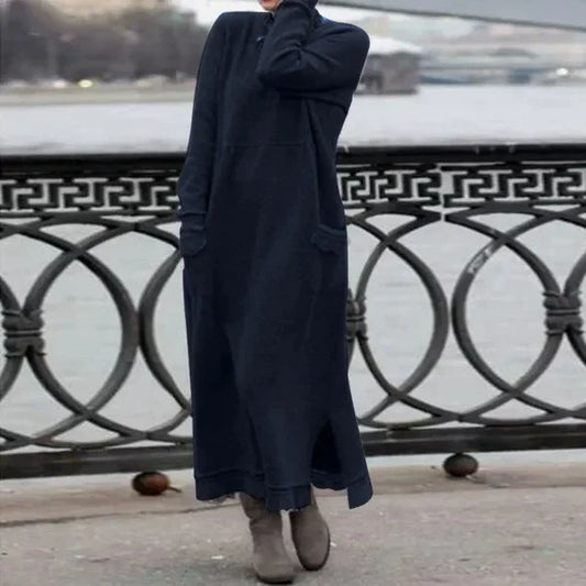 Plus Size Women's Fashion Fall and Winter Senior Sense  Loose Design Dress Knitted Lace Long Dress Padded Sweater Casual Dresses