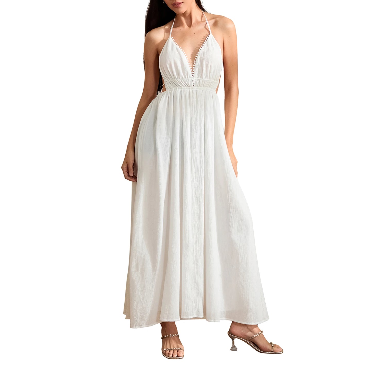Elegant Maternity Maxi Dress Sleeveless Ruched Empire Waist Pregnancy Gown for Baby Shower Photoshoot Summer Clothes