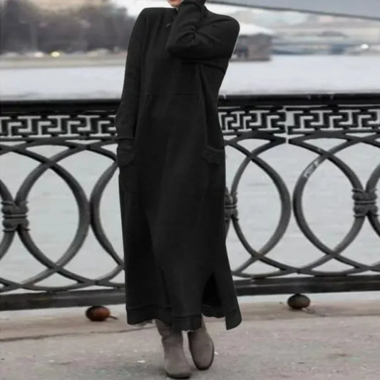 Plus Size Women's Fashion Fall and Winter Senior Sense  Loose Design Dress Knitted Lace Long Dress Padded Sweater Casual Dresses