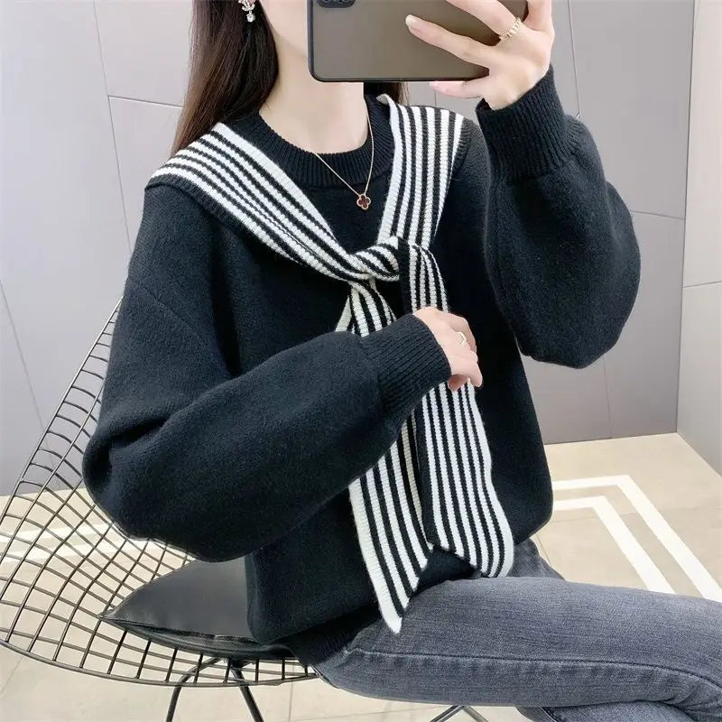 Red Loose Sweater Women's Autumn and Winter New Korean Version Soft and Thick Knitted Sweater Top